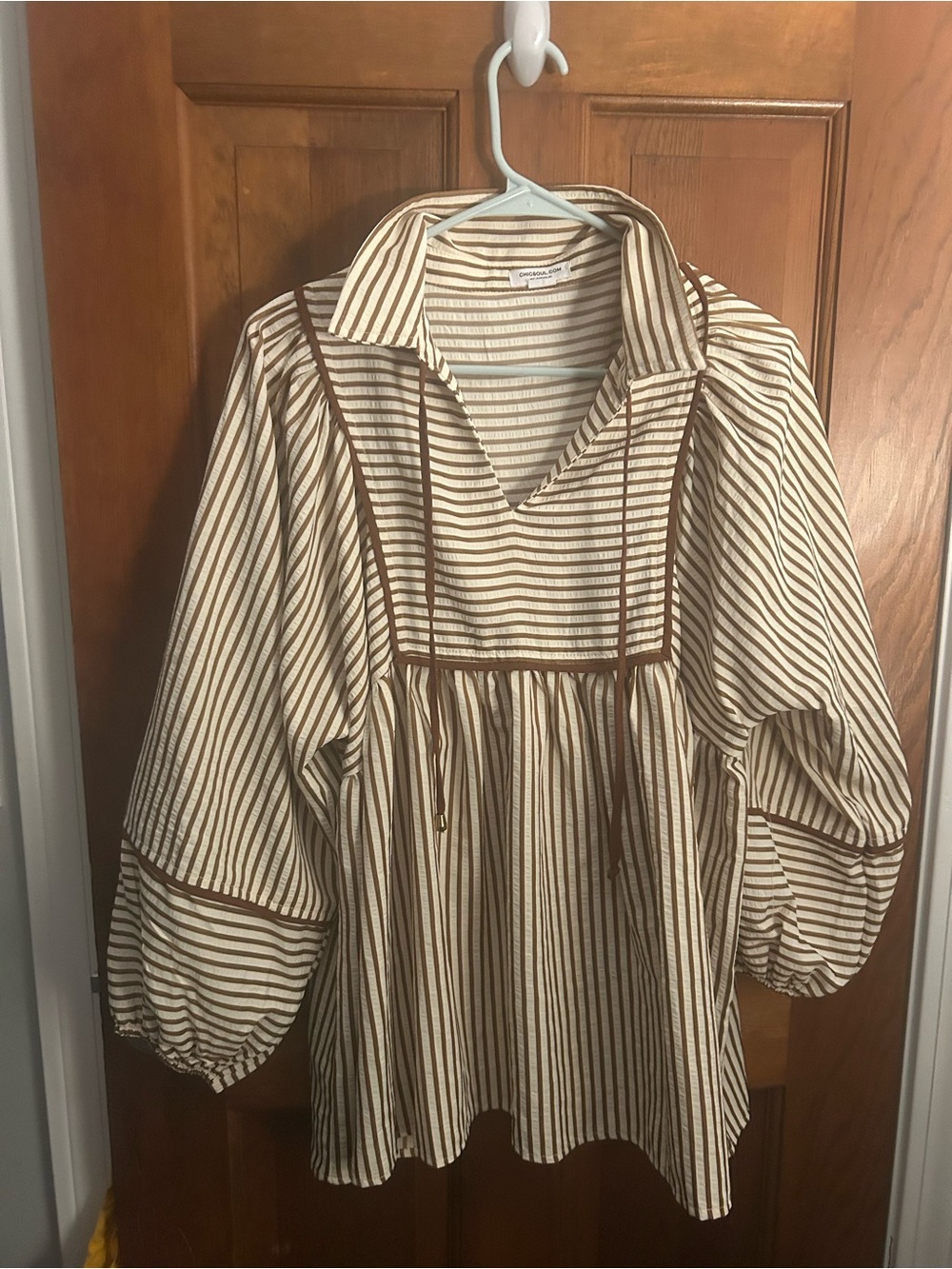Chic Soul Camel Striped Babydoll Top
